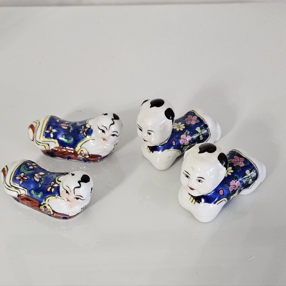 Four Adorable "Pillow Babies" Porcelain Chopstick Holders  Vintage